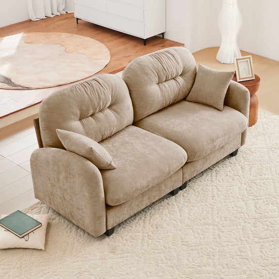 Chenille Loveseat Cloud Sectional Couches,Tufted Cushion Backrest Design,Armrests High Quality Wooden Base,Camel