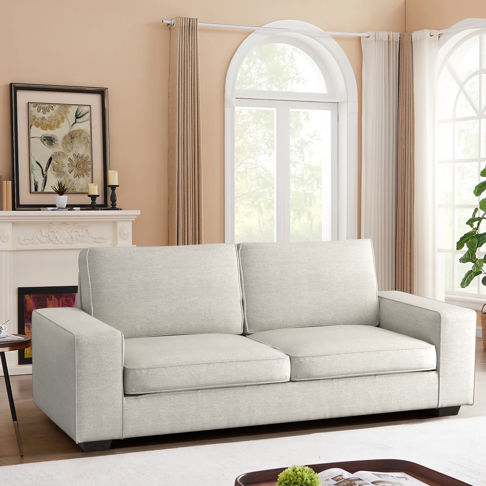 Chenille Loveseat Couch -88.6" Modern Design Sofa with Solid Wood, Metal Frame, Durable，Removable Back Cushion and Seat Cushion, Easy Cleaning(Beige)