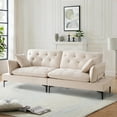 thumbnail image 1 of Chenille Loveseat Sofa for Living Room, Oversized 2 Seater, Adjustable Pillow Armrest, Tufted Backrest, 2 Seat Cushion Modern Fabric Couches w/Iron Legs, Beige, 1 of 7