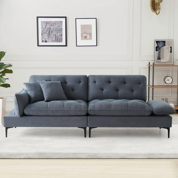 Chenille Loveseat Sofa for Living Room, Oversized 2 Seater, Adjustable Pillow Armrest, Tufted Backrest, 2 Seat Cushion Modern Fabric Couches w/Iron Legs, Grey