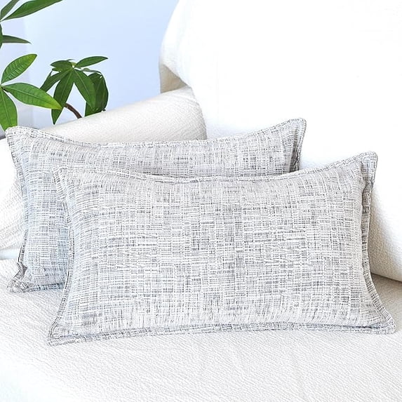 Chenille Lumbar Pillow Covers Pack of 2 Cream White Mixed Black Texture 12x20 inches , Solid Cushion Cases For Sofa Accent Chair Couch, Rectangular Small Pillowcases