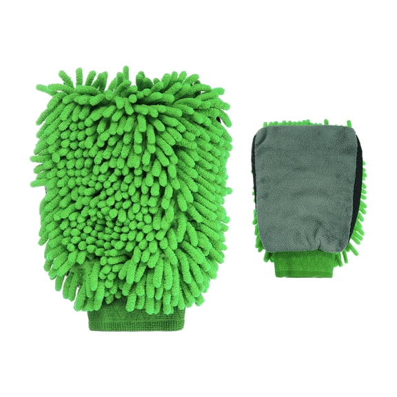 Chenille Microfiber Car Wash Mitts 9.8" x 7.9" Scratch Free Wash Gloves Absorbent Double Sided Plush Cleaning Drying Mitts for Car Washing Home Clean, Green