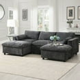 thumbnail image 1 of Chenille Modular Sectional Sofa with Storage Pockets, 5 Seat U Shaped Couch Set with Pillows, Free Combination, Modern Cloud Sofa with 2 Movable Ottoman for Living Room, Apartment, Dark Grey, 1 of 8