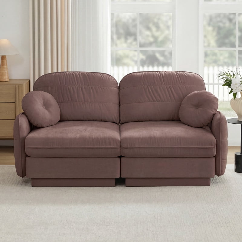 Chenille Modular Sofa, 2-Seater Deep Seat Cloud Couch, Upholstered Sofa with Round Pillows, Quilted Back Cushions & Recessed Base, Modern Sofa for Living Room, Apartment,Rose Dust