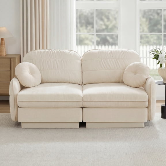 Chenille Modular Sofa, 2-Seater Deep Seat Cloud Couch, Upholstered Sofa with Round Pillows, Quilted Back Cushions & Recessed Base, Modern Sofa for Living Room, Apartment,Bgige