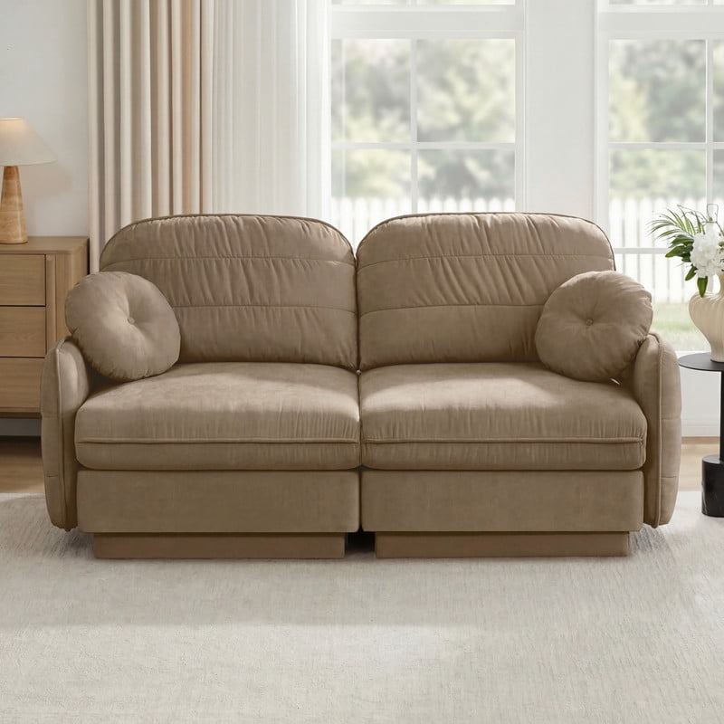 Chenille Modular Sofa, 2-Seater Deep Seat Cloud Couch, Upholstered Sofa with Round Pillows, Quilted Back Cushions & Recessed Base, Modern Sofa for Living Room, Apartment,Coffee