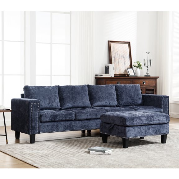 Chenille Modular Sofa, 5 Seating Capacity, L-Shaped, Storage Ottoman / Breathable and Comfortable Seating