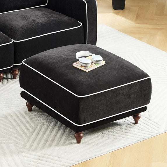 Chenille Ottoman for Modular Sectional Sofa, Black Multifunctional Footrest with Washable Chenille Cover, Compatible with Chenille Sofa Sets for Living Room