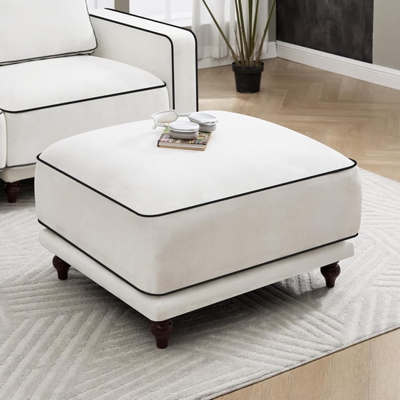 Chenille Ottoman for Modular Sectional Sofa, White Multifunctional Footrest with Washable Chenille Cover, Compatible with Chenille Sofa Sets for Living Room