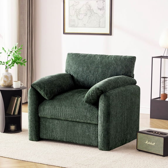 Chenille Oversized Armchair, 38.6" Wide Accent Chairs for Living Room & Bedroom Modern Lounge Chair, Upholstered Mid-Century Reading Chair, Comfy Living Room Chair, Single Sofa Chair, Green