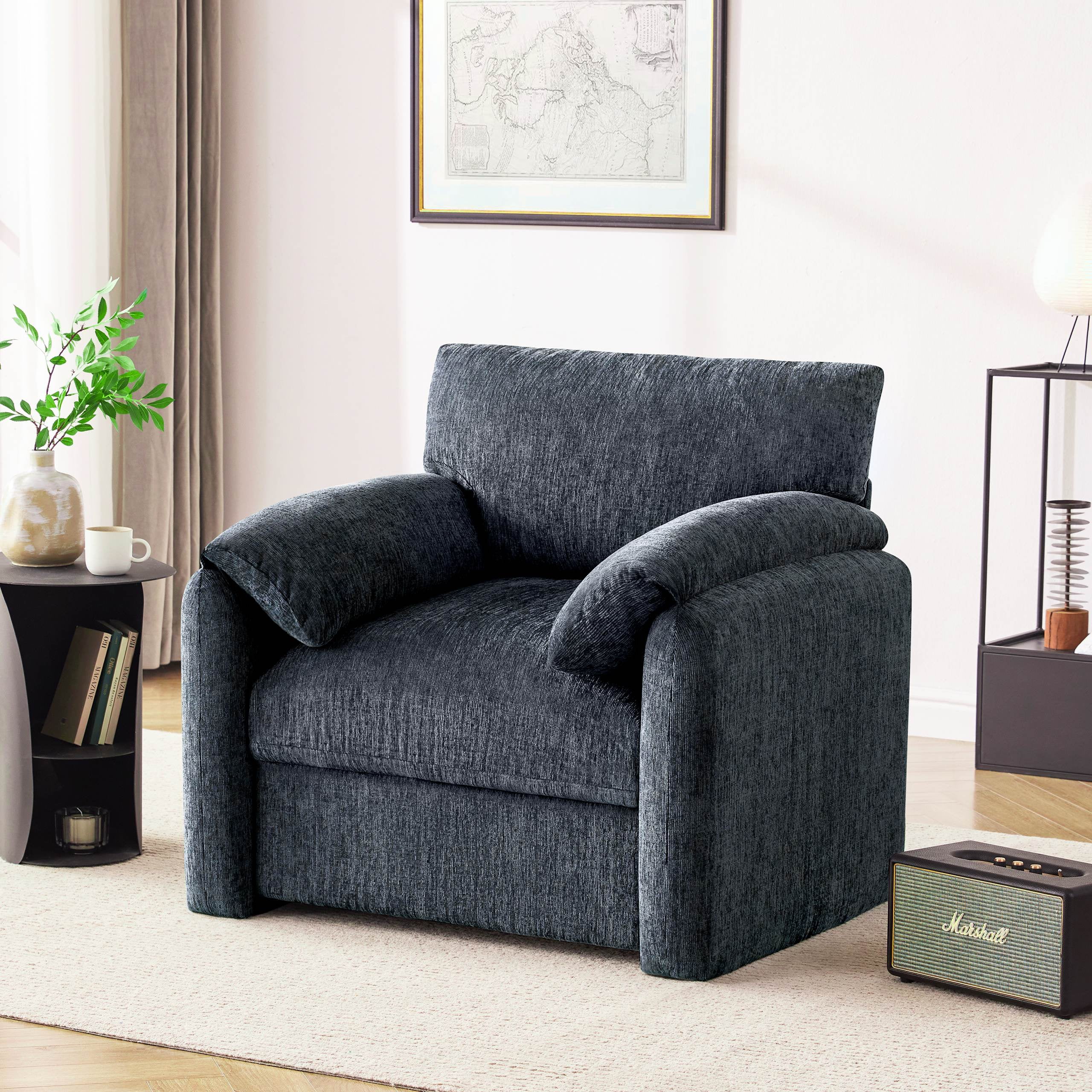 Chenille Oversized Armchair, 38.6" Wide Accent Chairs for Living Room & Bedroom Modern Lounge Chair, Upholstered Mid-Century Reading Chair, Comfy Living Room Chair, Single Sofa Chair, Blue