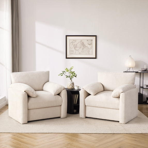 Chenille Oversized Armchair, 38.6" Wide Accent Chairs for Living Room, Modern Lounge Chair, Upholstered Mid-Century Reading Chair, Comfy Living Room Chair, Single Sofa Chair, (Beige, 2 Pack)