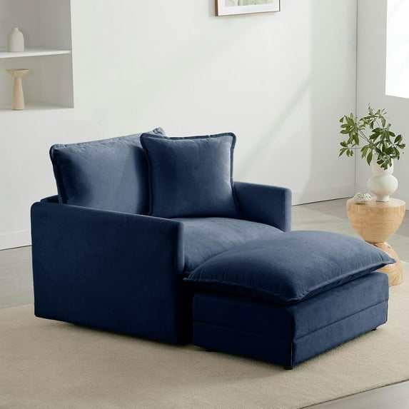 Chenille Oversized Chair with Ottoman - 39”W Big Comfy Reading Chair and Ottoman Set, Lounge Chair for Living Room, Bedroom, Kids Room, Reading Nook, Family Room, Navy Blue