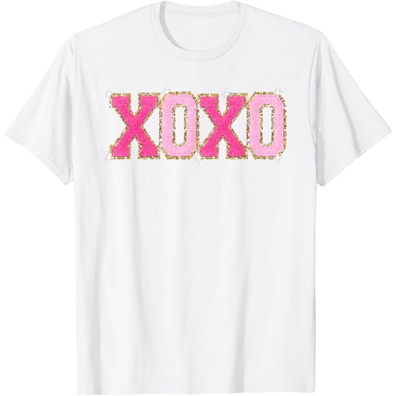 Chenille Patch Sparkling XOXO Valentines Day Heart Love Gift T-Shirt