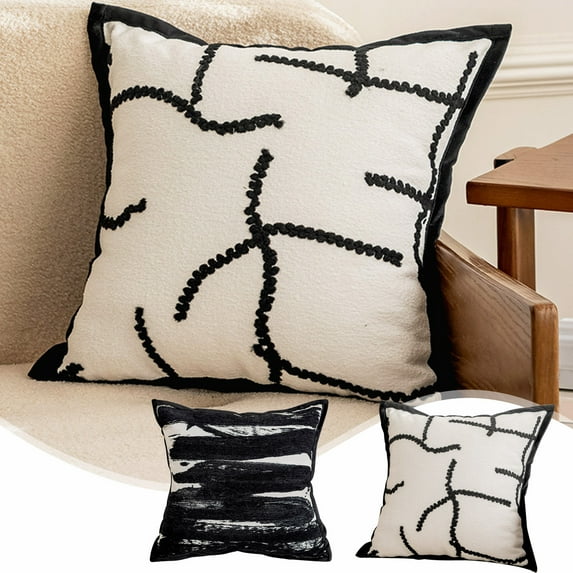 Chenille PillowDecorative Cushion for Sofa & Bed17.71x17.71x3.93in,Soft Support Backrest Living Room Home Decor Accent(Black)