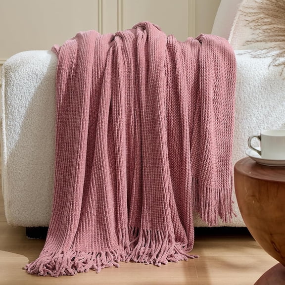 Chenille Pink Throw Blanket for Couch Bed,Soft Blanket 60"x80"