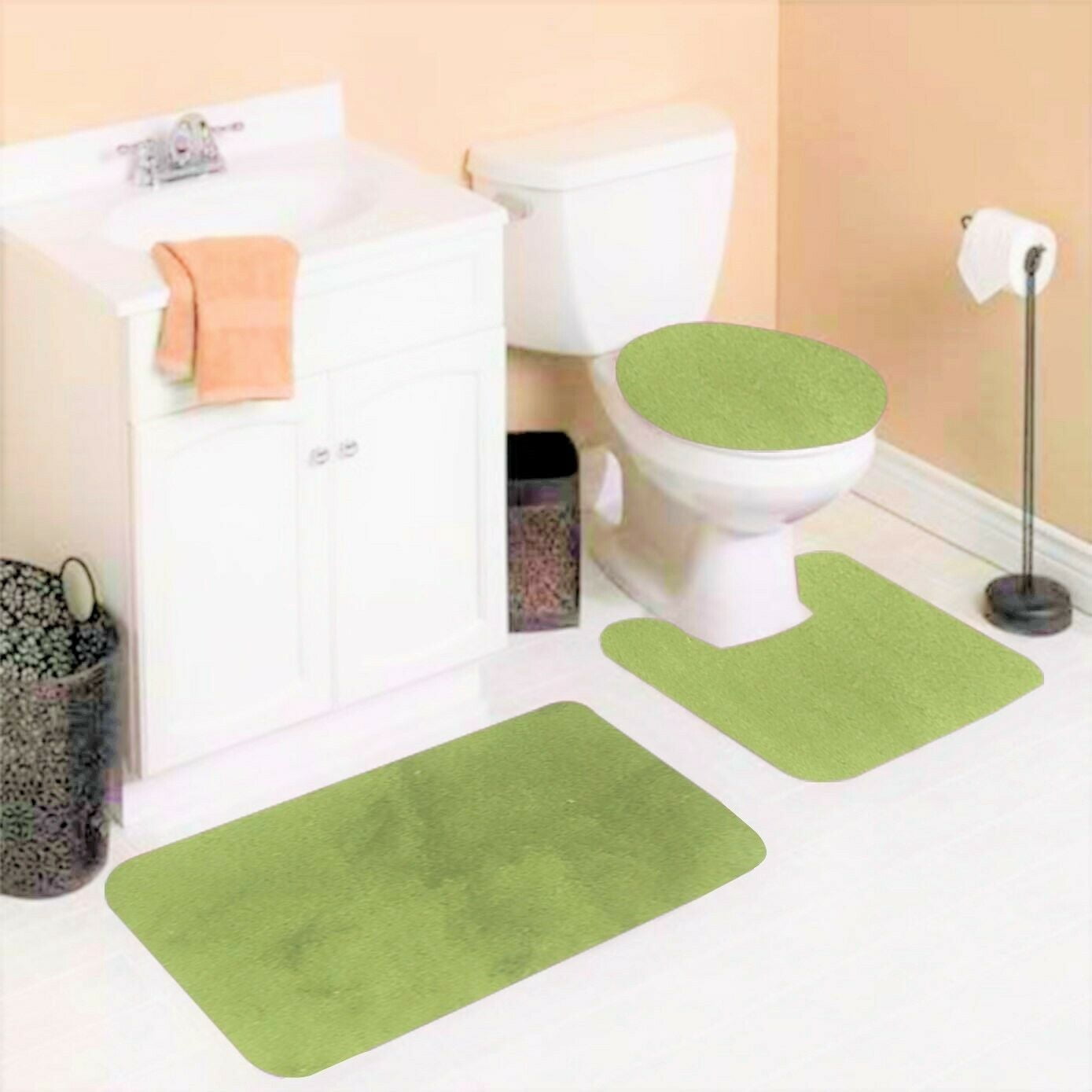 Green Solid Plain Bathroom Mat Set Includes 1 Mat 1 Lid Extra Small Bath  Mats for