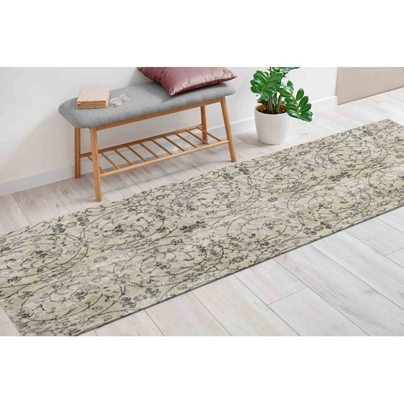 Chenille Printed Design Rugs, Brown Rugs, Dining Room Rugs, Floral Runner Rug Rug, Bohemian Rug, 3D Printeds Rug, Turkish Rugs, Luxury Rugs, 2.6'x9.2' - 80x280 cm