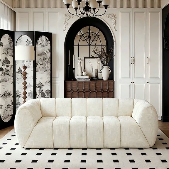 Chenille Pure Foam Cloud Sofa with Deep-Seat | Modern Quilted Three-Seater Couch for Living Room, Bedroom, Apartment, Comfortable Upholstered Seating