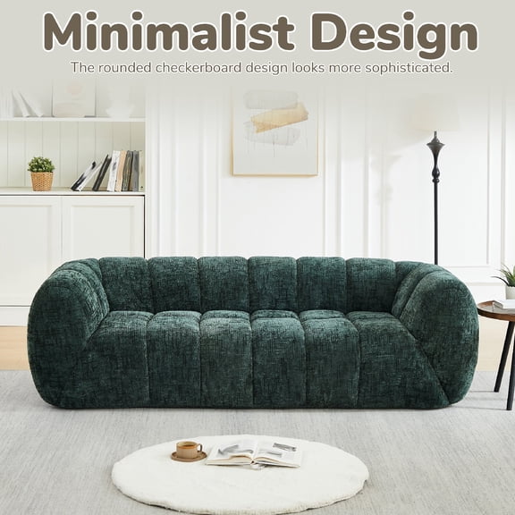 Chenille Pure Foam Sofa Couch, 3 Seat Modern Chenille Pure Foam Quilted Cloud Sofa Couch with Deep-Seat Comfortable for Living Rooms, Apartments, No Assembly Required, Green