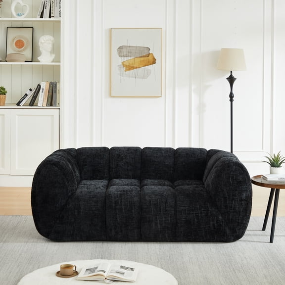 Chenille Pure Foam Sofa, Modern Quilted Cloud Sofa with Deep Seats, Piano-Key Backrest Design, Comfortable Two-Seater Couch for Living Room, Bedroom, Apartment, Grey