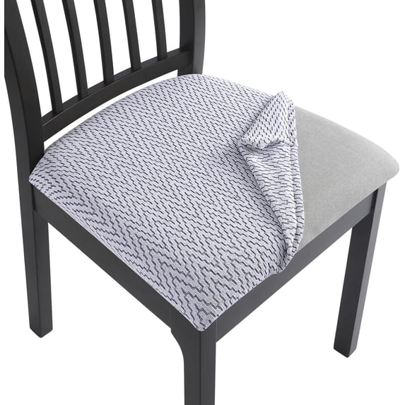 Chenille Seat Covers for Dining Room Chairs Stretch Jacquard Chair Seat Covers Set of 4, Washable Upholstered Chair Seat Protector Cushion Slipcover for Kitchen, Office(Black Texture)