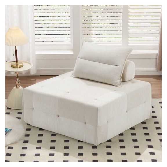 Chenille Sectional Sofa, 39.37" Deep Seat Couch, Adjustable Backrest, Modular Sofa for Living Room Bedroom, 1PCS Beige