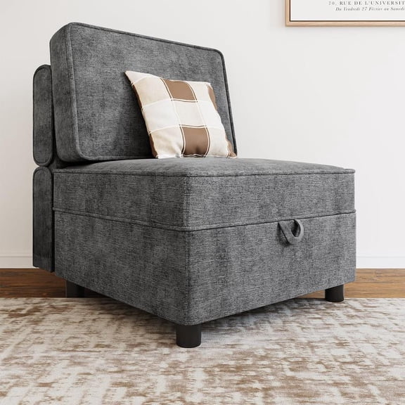 Chenille Single Seater, Middle Modular with Storage for Modular Sectional Sofa, 90-180 Adjustable Backrest, Single Sofa for Sectional Sleeper Sofa, Grey