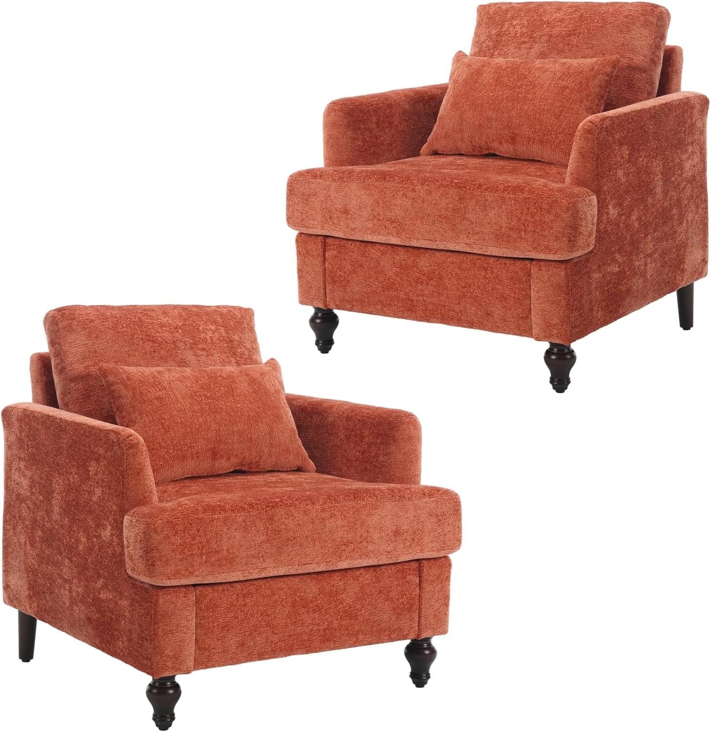 Chenille Single Sofa Chairs Set of 2, Upholstered Accent Chairs with
