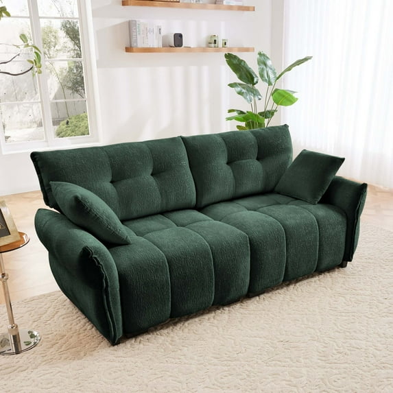 Chenille Small Loveseat Sofa, Mid Modern Century Love Seat Couches with 2 Pillows for Living Room, Lounge, Office, Green