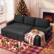 Asofer 80" 3 Seater Convertible Sectional Sleeper Sofa, Reversible Couch with Storage Chaise & Pull Out Bed, for Living Room, Apartment, Black