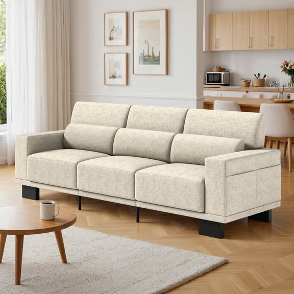 Chenille Sofa 3-Seater, Cloud-Like Comfort and Solid Wood Frame, Beige