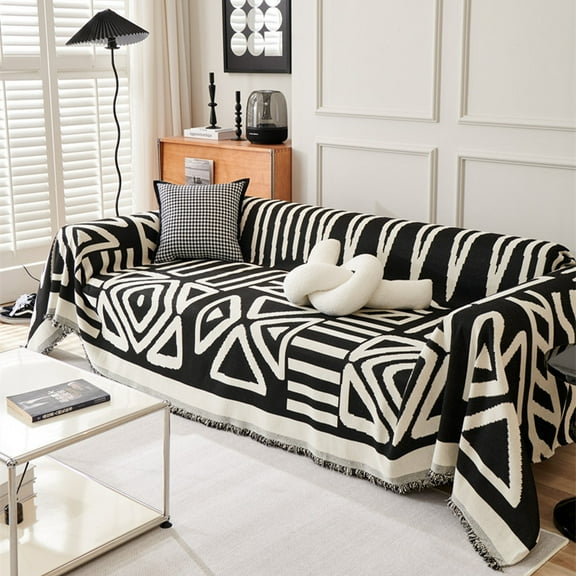 Chenille Sofa Covers for Sectional Sofa, Boho Couch Covers for 2 Cushion Couch Sofa, Sofa Covers Washable, Durable Soft Slipcover for Dogs, Cats 1 Piece Universal Furniture Cover (Black 71*91 inch)