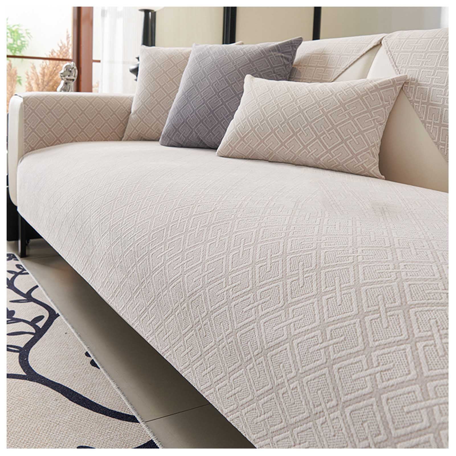 Chenille Sofa Cushion Cover,All-Season Seat Pad with Non-Slip Particles , Modern Protector for Leather Couches, Universal Sofa Cover