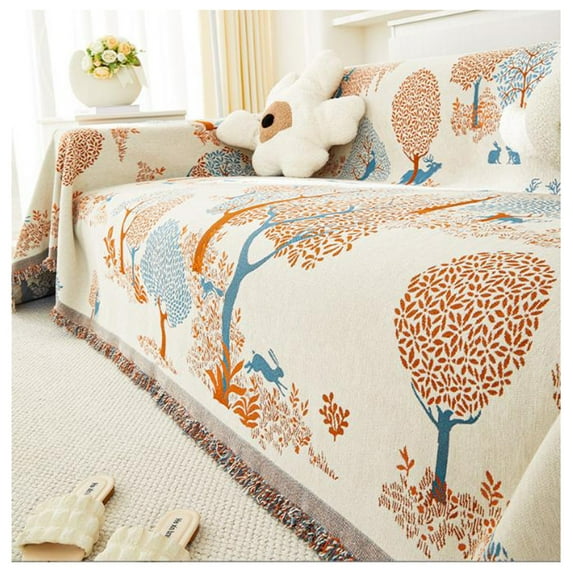 Chenille Sofa Throw Blanket, Large Sofa Throw with Non-Slip Design, Boho Sofa Cover, Cat Scratch Protection for Sofa,Soft and Stylish Sofa Protector