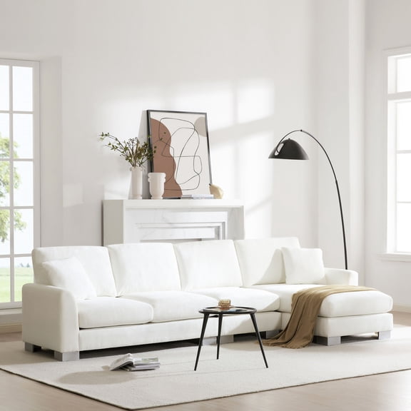 Chenille Sofa with Chaise | Suitable for Bedrooms, Offices and Cafes | Simple Line Design for a Fresh Look