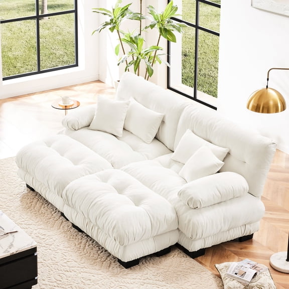 Chenille Sofa with Round Bolster Armrests / Unique Decoration and Comfort in Living Room