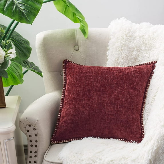 Chenille Soft Throw Pillow Covers, Farmhouse Velvet Pillow Covers, Decorative Square Pillow Covers with Stitched Edge for Couch Sofa Bed,18x18inch
