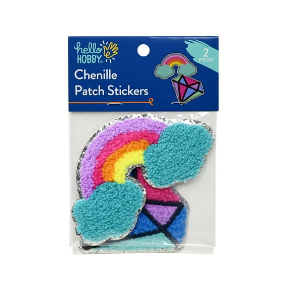 Hello Hobby Rainbow & Diamond Chenille Patch Stickers, Shape Icons, 2 Count