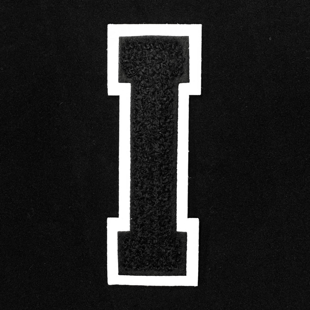 6.5" Chenille Stitch Varsity Iron-On Patch - White/Black Letters/Numbers (TR-11648)