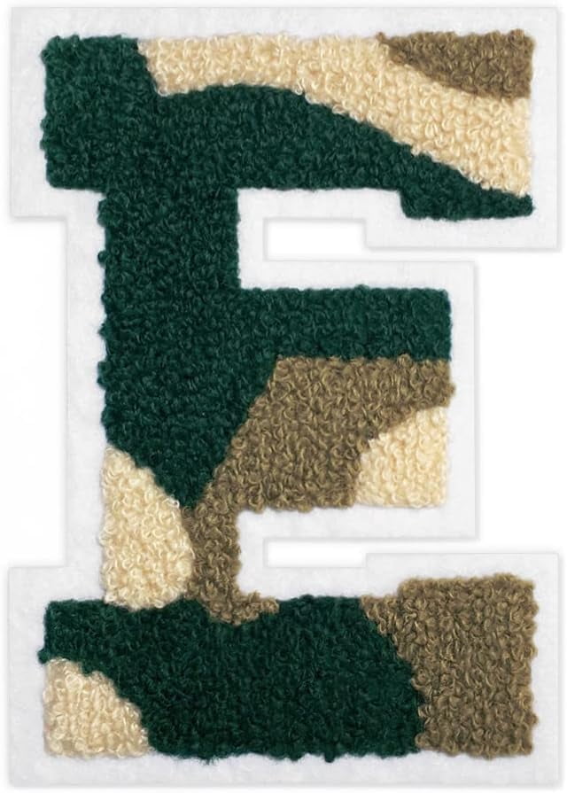 Letter 'L' Chenille Iron-On Patch - Camouflage/White, 4.5 Inch Varsity Style Alphabet