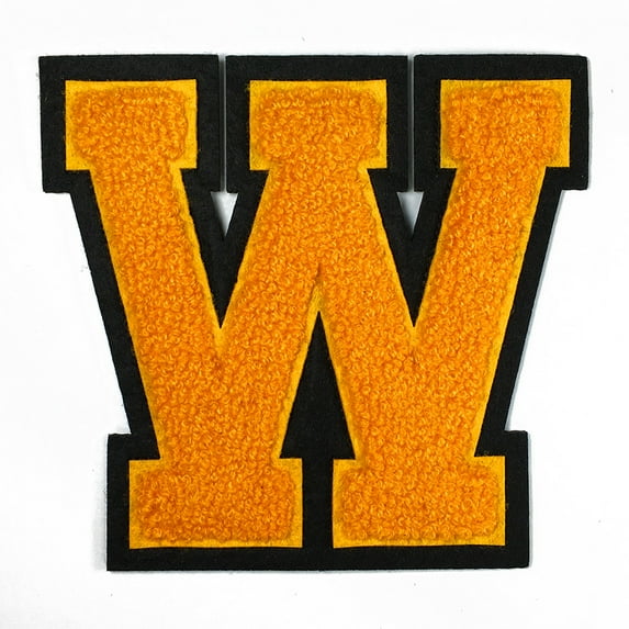 Chenille Stitch Varsity Iron-On Patch by pc, 4-1/2", Golden Yellow/Black, TR-11648 (Letter W)