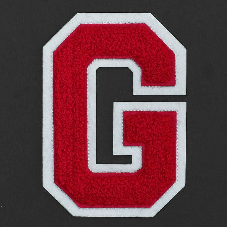 Letter G - Chenille Stitch Varsity Iron-On Patch by pc, 4-1/2,  White/Black, TR-11648