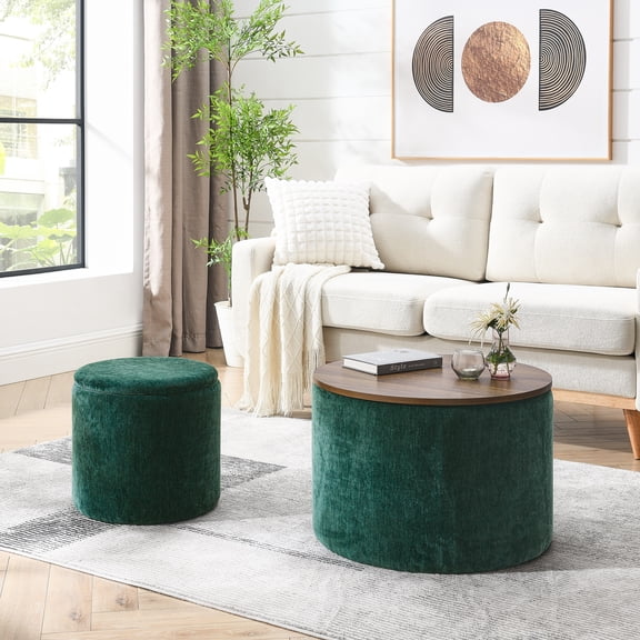 Chenille Storage 2 , Dark Color, With Drum Stool And Top, Secret Space, Ideal For Living Room Use . Concealed To Keep Items Tidy. Chenille. Strong Material. Suitable Various Rooms. Easy Maintain