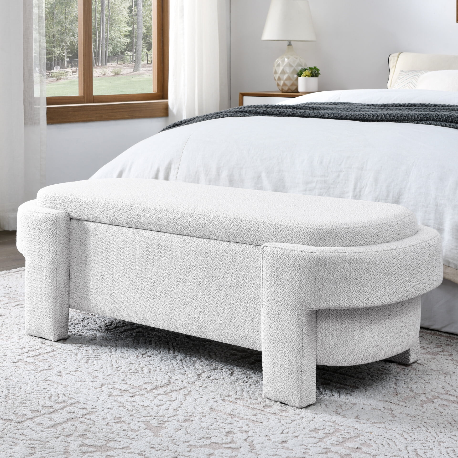 Chenille Storage Bench, 51.5inch Upholstered Storage Ottoman Bench
