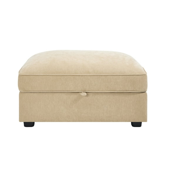 Chenille Storage Ottoman in Wheat - Multi-Functional Footrest with Hidden Compartment (34"L X 22.44"W X 19.3"H)