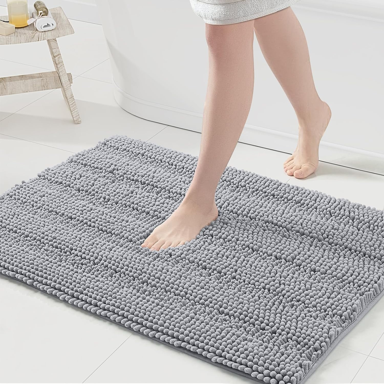 Chenille Striped Bathroom Rugs 36x24, Extra Thick and Absorbent Bath ...