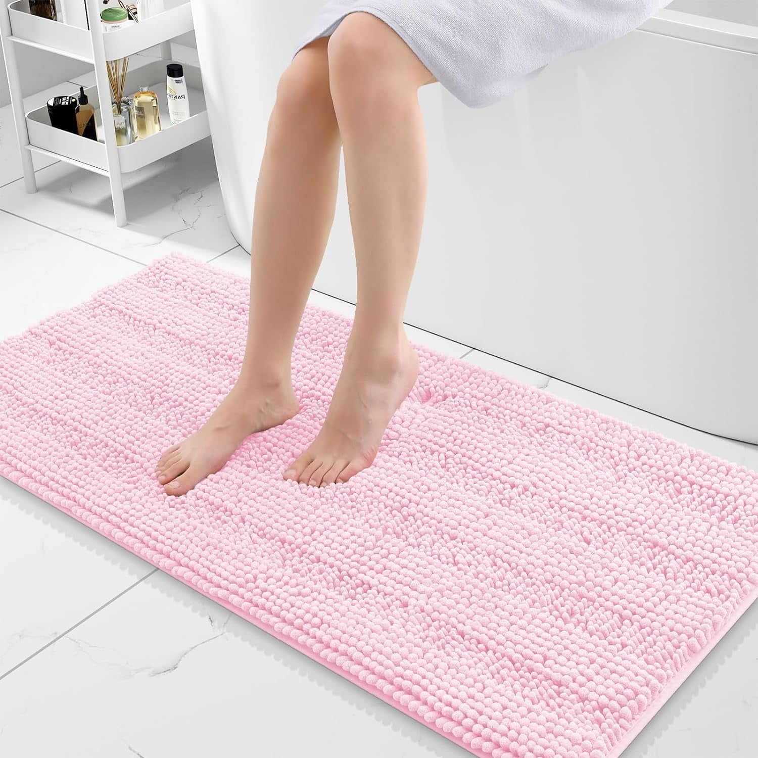 Chenille Striped Bathroom Rugs 47" x 20" Extra Thick and Absorbent Bath Rugs, Non-Slip Soft ...