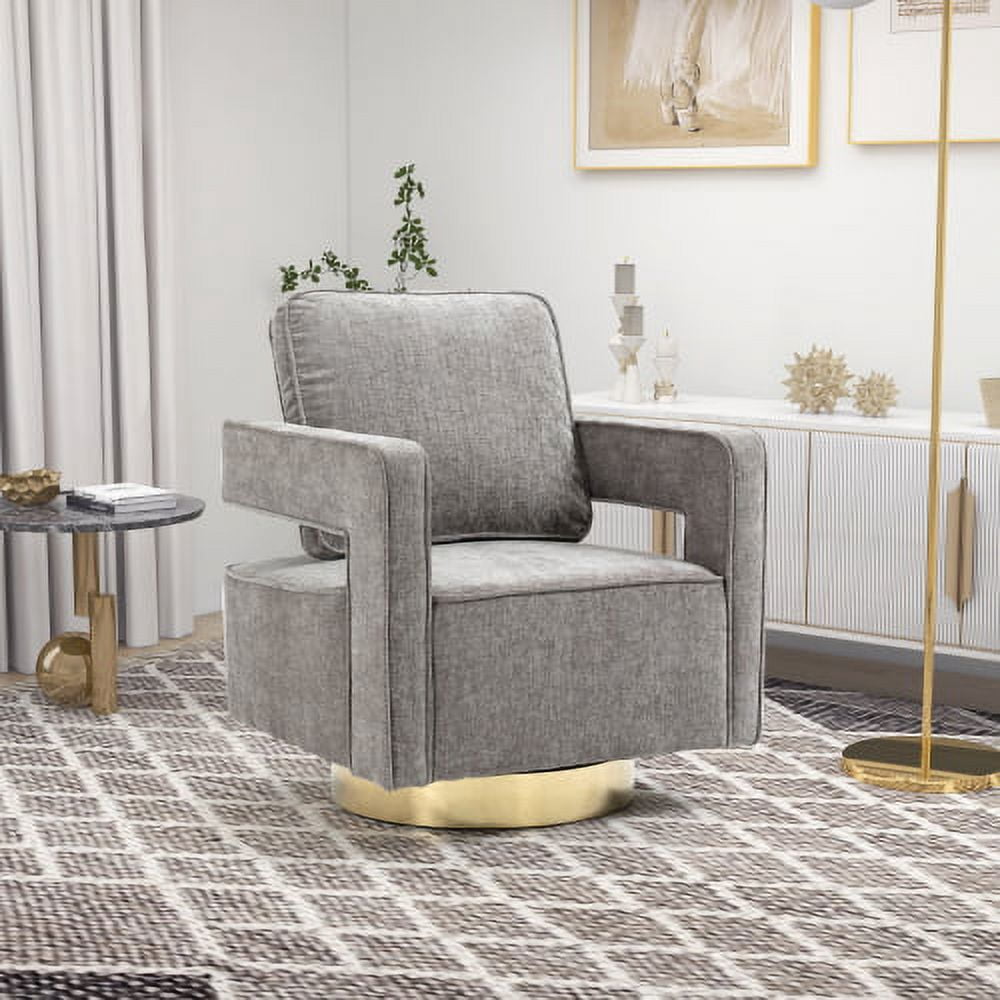 Chenille Swivel Accent Barrel Chair, Modern Open Back Curved Swivel ...
