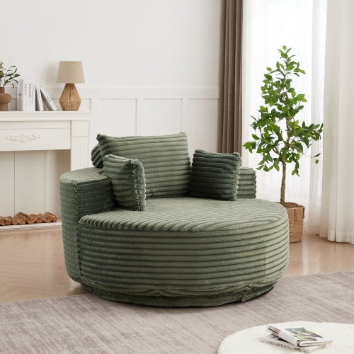 Chenille Swivel Chair, 55" Fluffy Single Sofa with 360 Degree Swivel Base, Modern Cloud Sleeper Chair for Living Room, Bedroom, Lounge,Green